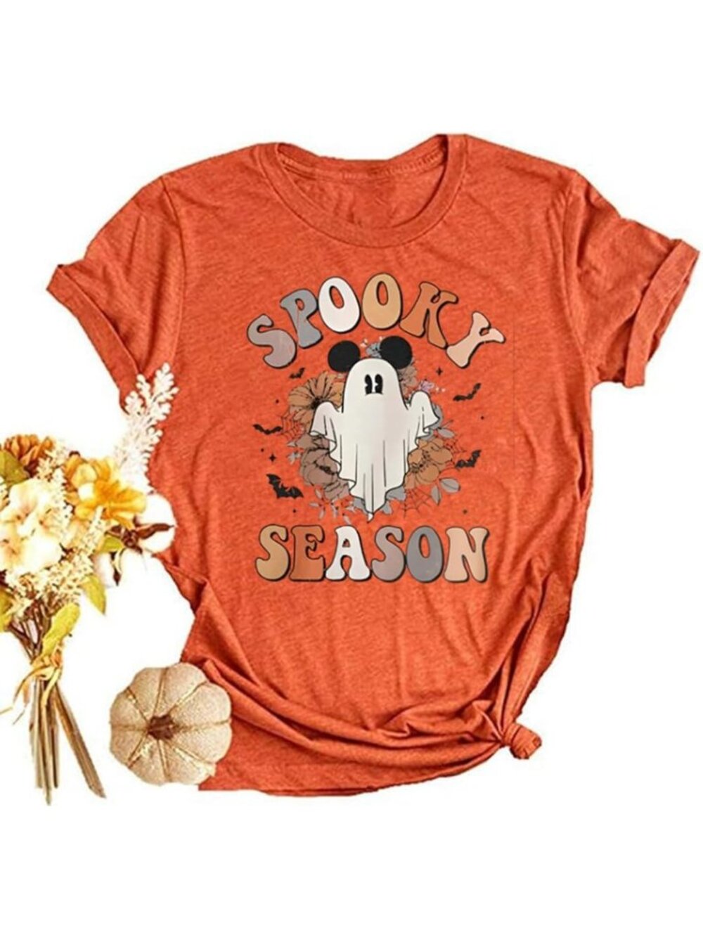 🆕 Women's Orange Spooky Season Mickey Mouse Ghost Pumpkin Halloween Tee
